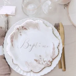 Best 8 Assiettes Carton Bapt Me Pampas Fleurs De Coton Theme Bapteme