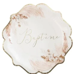 Best 8 Assiettes Carton Bapt Me Pampas Fleurs De Coton Theme Bapteme