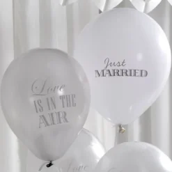 Badaboum Ballon Gonflable Blanc Et Argent Just Married X 8 Pi Ces