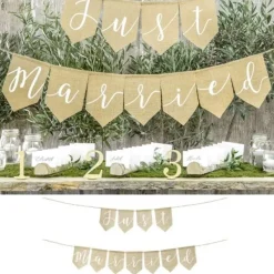 Sale Banniere Just Married En Toile De Jute Theme Jute
