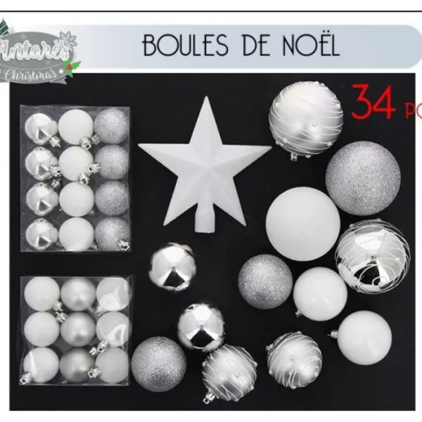 Badaboum Boule De Noel Assorties Blanc Et Argent X 34 Pi Ces Clearance