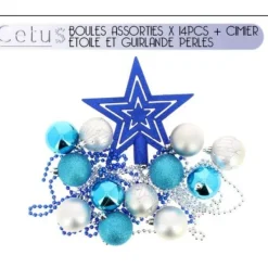 Badaboum Boule De Noel Avec Cimier Turquoise Et Blanc X 14 Pi Ces Best