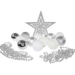 Badaboum Boule De Noel Avec Cimier Blanc Et Argent X 14 Pi Ces Discount