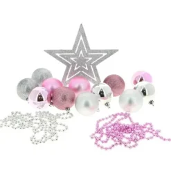 Badaboum Boule De Noel Avec Cimier Rose Et Argent X 14 Pi Ces Clearance