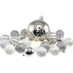 Badaboum Boule De Noel Blanc Et Argent Joyeux Noel X 21 Pi Ces Outlet