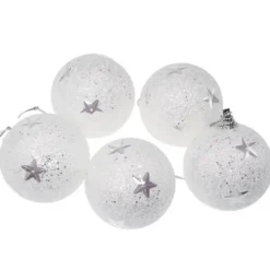 Badaboum Boule De Noel Blanche 5Cm Avec Etoile X 5 Pi Ces