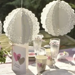 New Boule En Papier Dentelle Blanche 20Cm X 2 Pi Ces Theme Dentelle