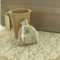 Online Bourse A Dragees Bord Jute Et Dentelle X 5 Pi Ces Theme Dentelle