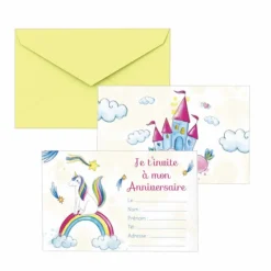 New Carton D'Invitation Et Enveloppe Licornes En Carton 10.5X14.8Cm X8Pcs Theme Licorne