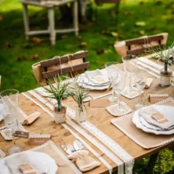 New Centre De Table Jute Carr 50Cm Bord Dentelle Theme Dentelle