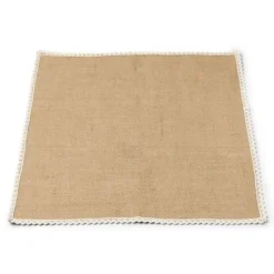 New Centre De Table Jute Carr 50Cm Bord Dentelle Theme Dentelle