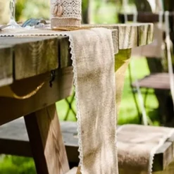 Online Chemin De Table En Vrai Jute Dentelle Blanc 20Cm X 5 M Tres Theme Dentelle