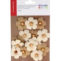 Best Fleur En Toile De Jute Avec Perle X 15 Theme Jute