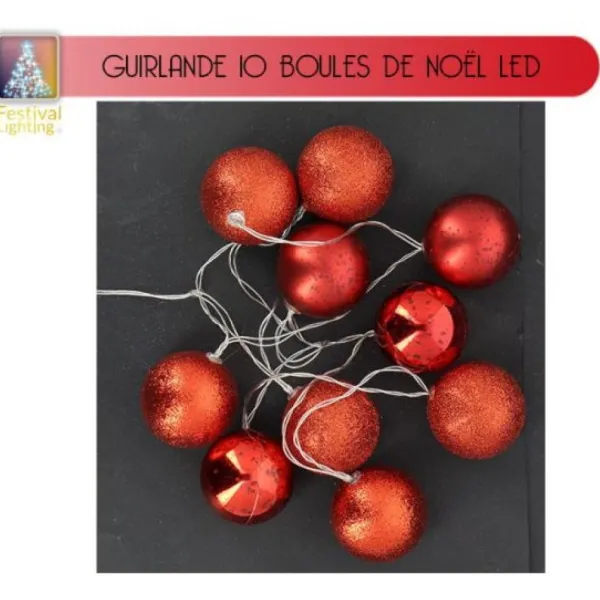 Badaboum Guirlande Lumineuse 10 Boules De Noel Led Rouge Outlet