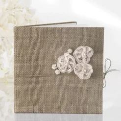 Clearance Livre D'Or En Toile De Jute Avec Rose Theme Jute