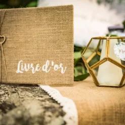 New Livre D'Or Jute Coeur Bois Et Ficelle Theme Jute