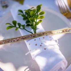 Badaboum Rond De Serviette Blanc Petits Coeur Or X 10