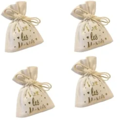 Badaboum Sac A Dragees Coton Vive Les Mari S Or X 4