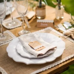 Hot Set De Table Rectangle Jute Et Dentelle X 10 Pi Ces Theme Dentelle