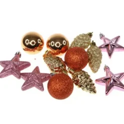 Badaboum Suspension Pour Sapin De Noel Rose Et Orange X 12 Pi Ces