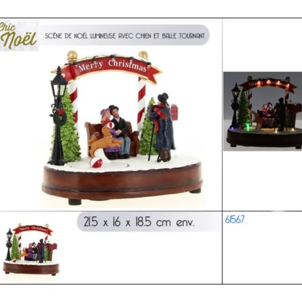 Badaboum Village Scene De Noel Tournant Avec Chien Et Balle Sale